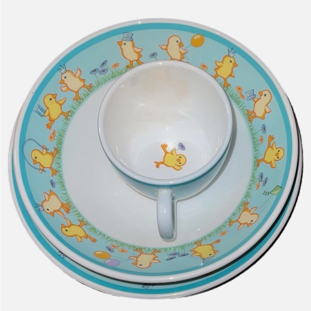 Tiffany & Co. Little Chicks Bone China Baby Set Plate Bowl & Cup with Handle
